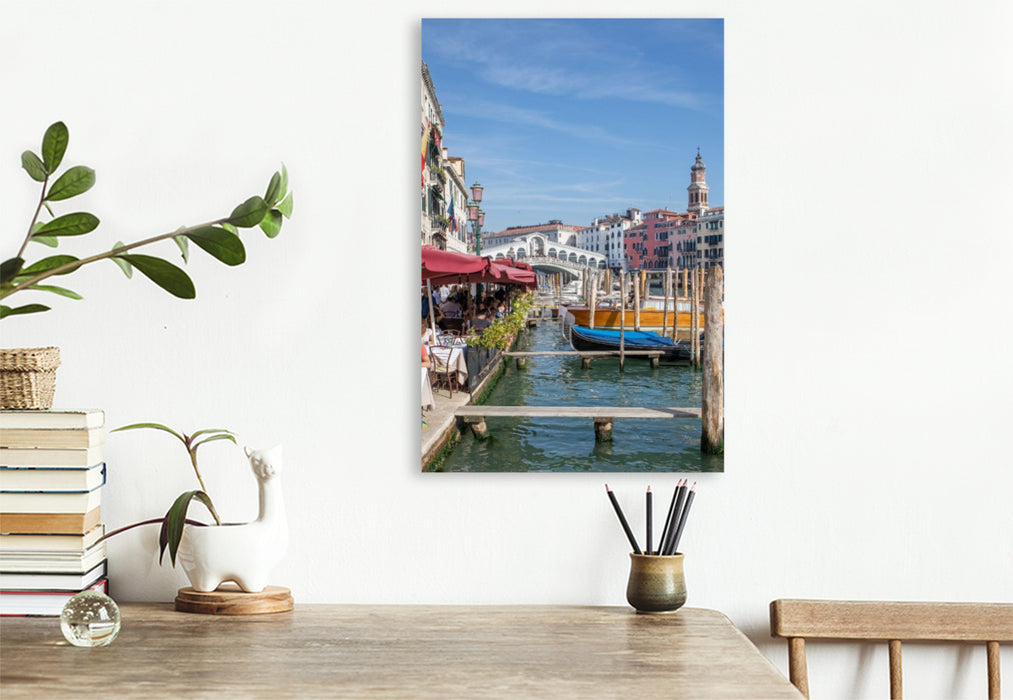 Premium Textil-Leinwand Venedig - Canal Grande und Rialtobrücke