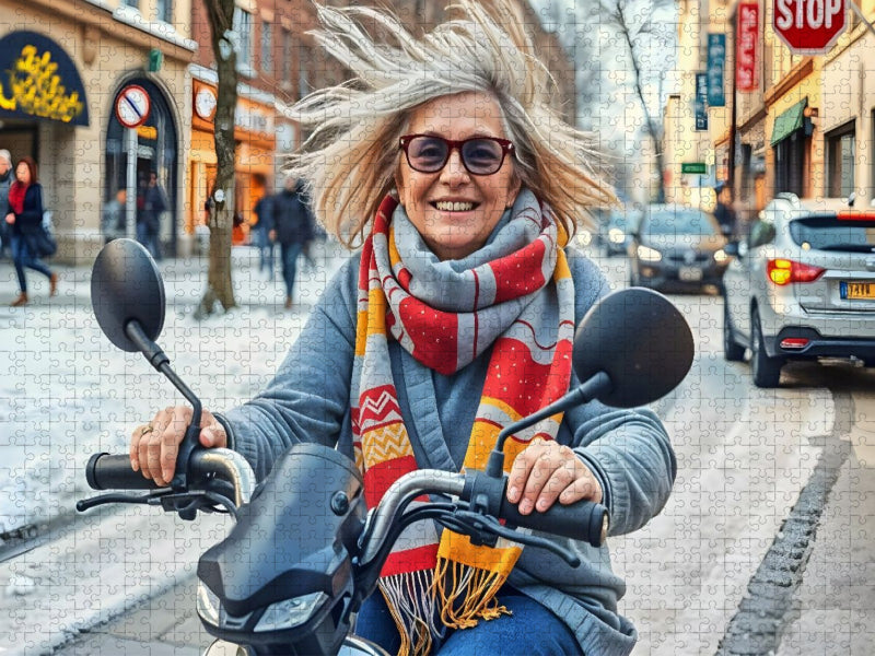 Seniorin auf dem E-Scooter - CALVENDO Foto-Puzzle'