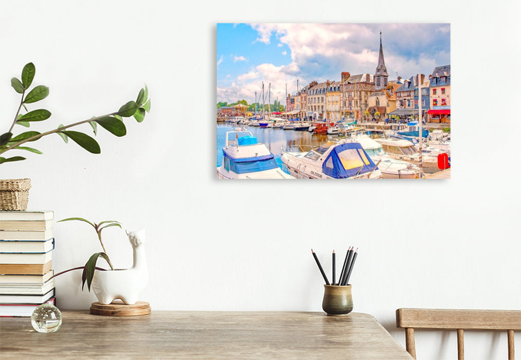 Premium Textil-Leinwand Anlegestelle, Honfleur, Normandie