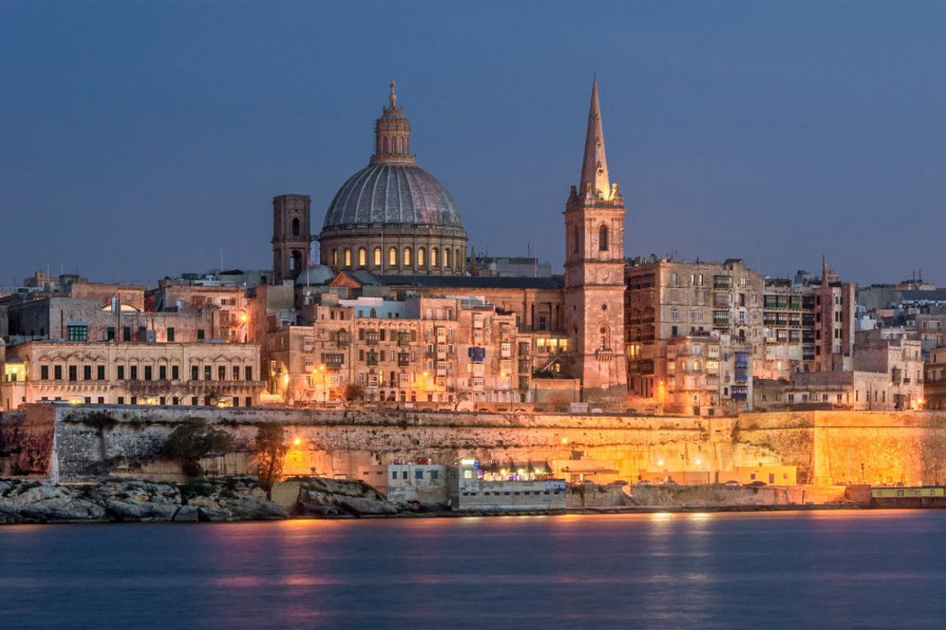 Premium Textil-Leinwand Stadtansicht Valletta auf Malta