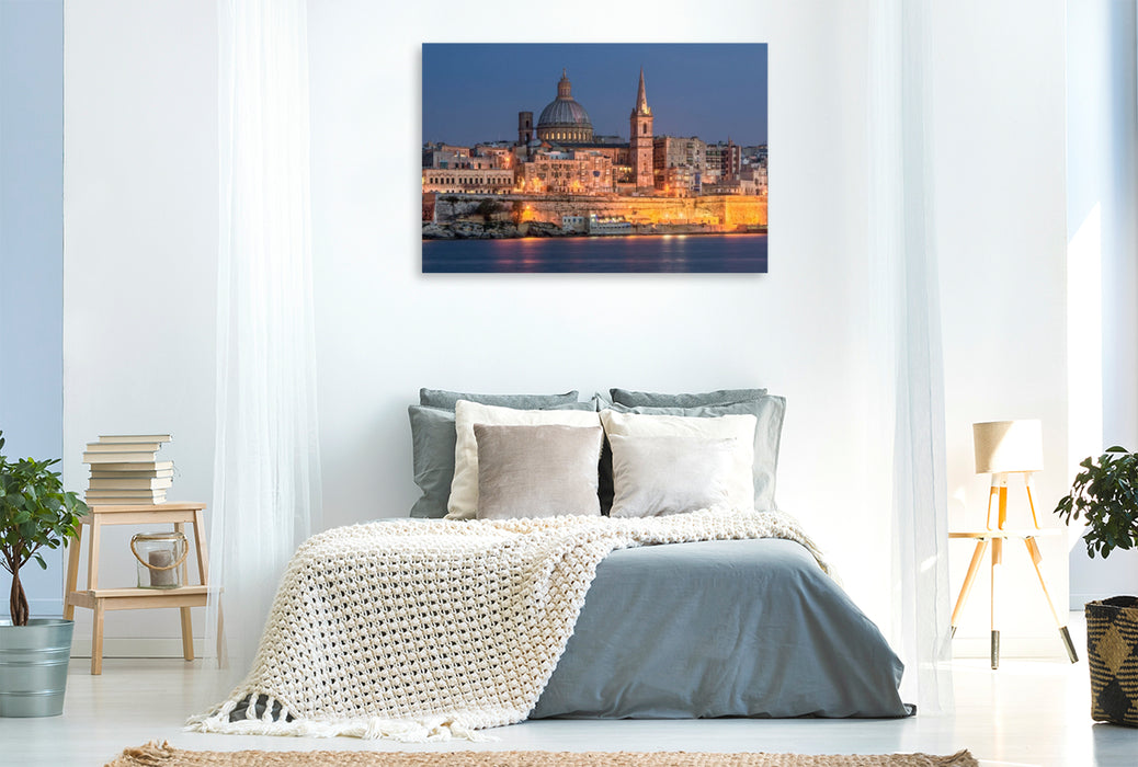 Premium Textil-Leinwand Stadtansicht Valletta auf Malta
