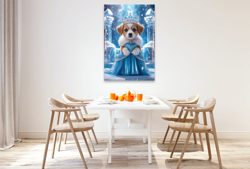 Premium Textil-Leinwand Die Schneekönigin-Hundewelpe