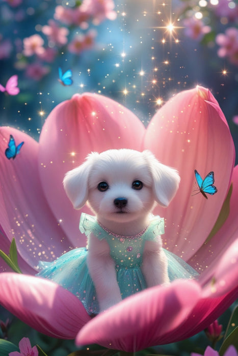 Premium Textil-Leinwand Däumelinchen-Hundewelpe