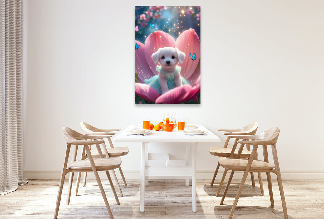 Premium Textil-Leinwand Däumelinchen-Hundewelpe