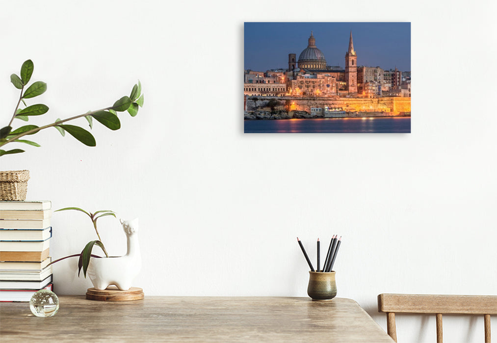 Premium Textil-Leinwand Stadtansicht Valletta auf Malta