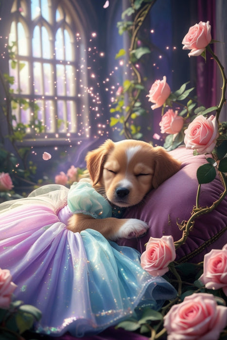 Premium Textil-Leinwand Dornröschen Hundewelpe