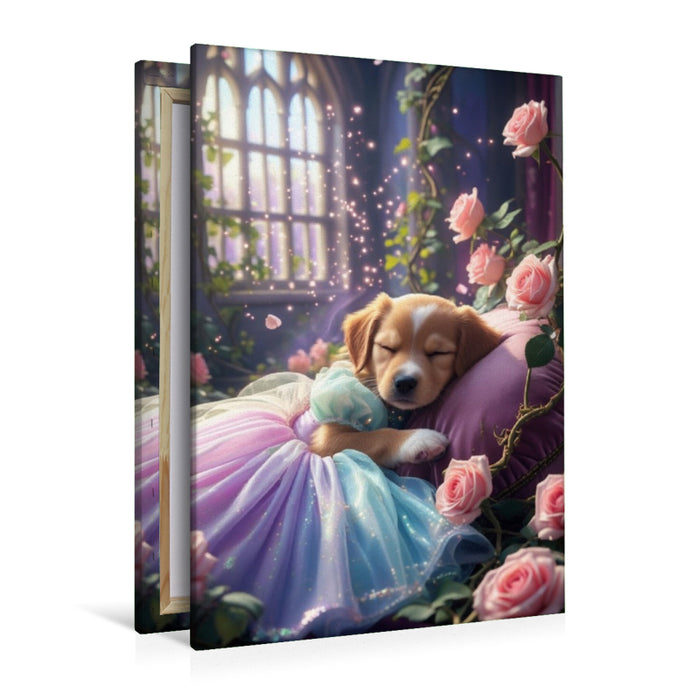 Premium Textil-Leinwand Dornröschen Hundewelpe