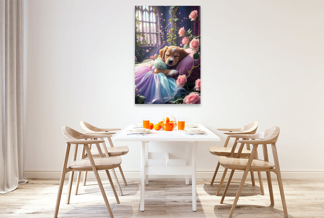 Premium Textil-Leinwand Dornröschen Hundewelpe
