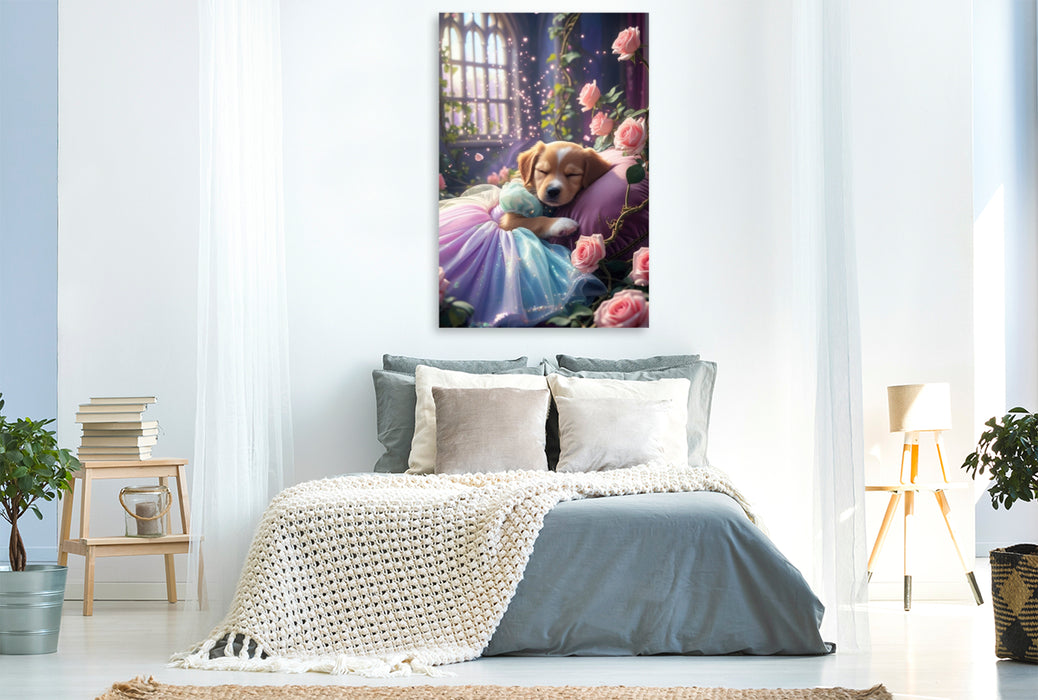 Premium Textil-Leinwand Dornröschen Hundewelpe