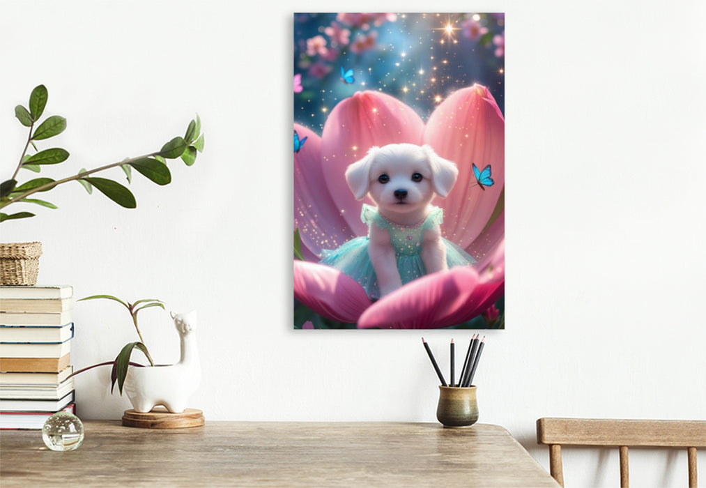 Premium Textil-Leinwand Däumelinchen-Hundewelpe