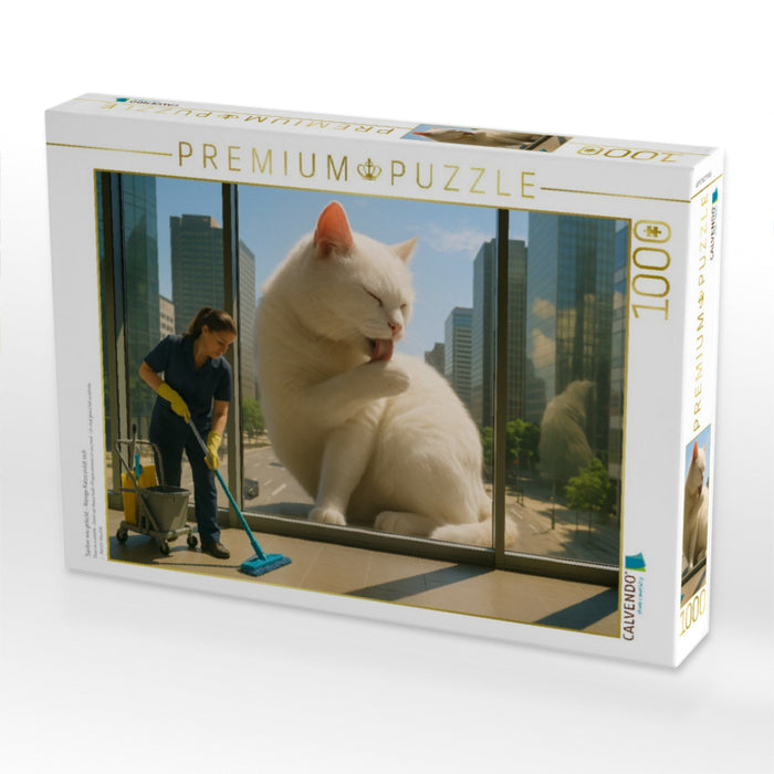 Sauber wie geleckt - Riesige Katze putzt sich - CALVENDO Foto-Puzzle'
