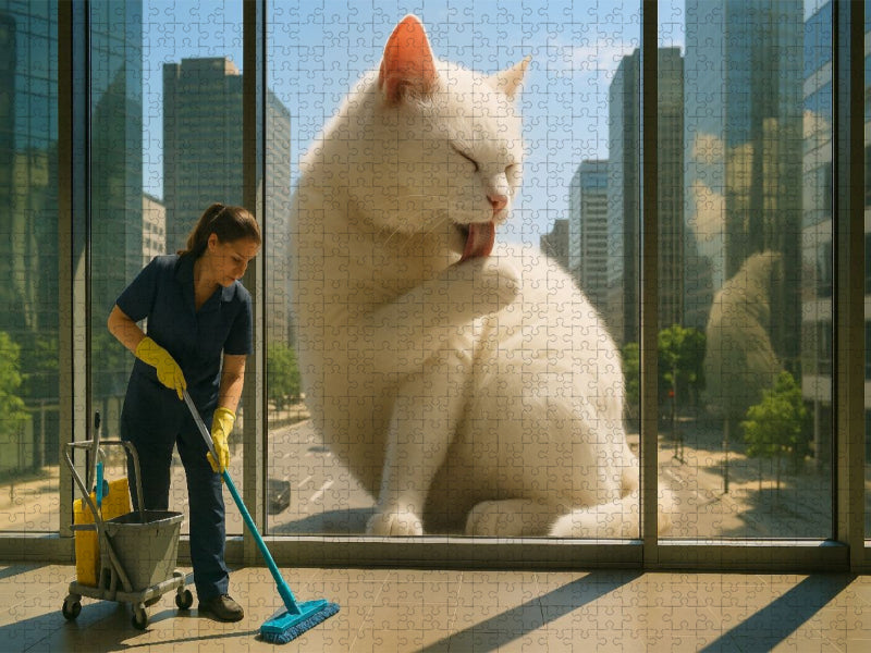Sauber wie geleckt - Riesige Katze putzt sich - CALVENDO Foto-Puzzle'