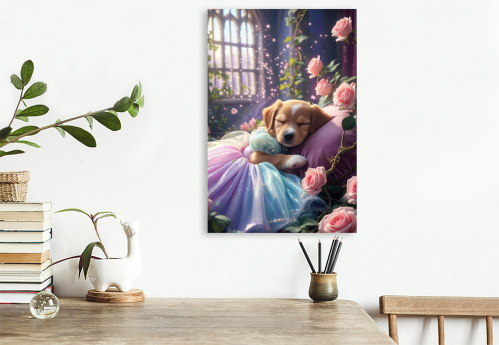 Premium Textil-Leinwand Dornröschen Hundewelpe