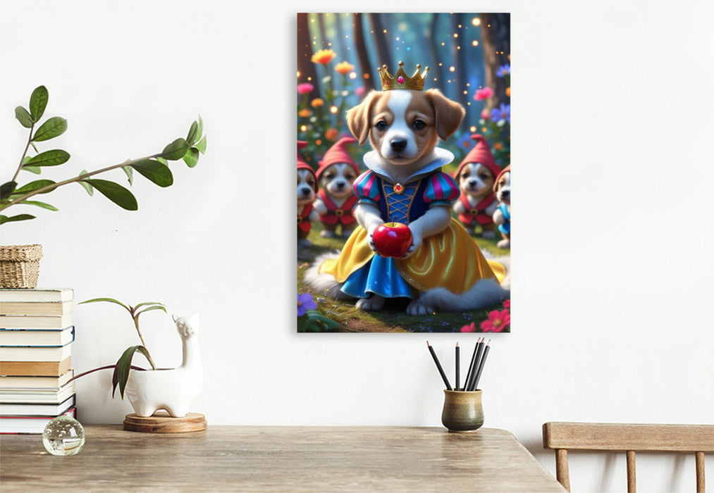 Premium Textil-Leinwand Schneewittchen Hundewelpe