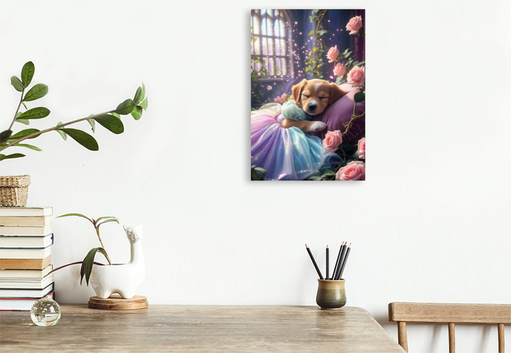 Premium Textil-Leinwand Dornröschen Hundewelpe