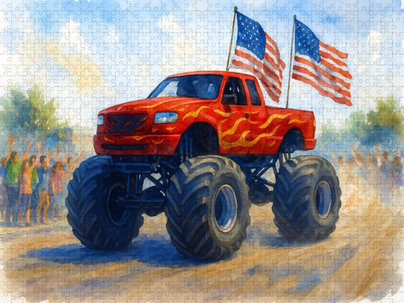 Fahnen wehen, Herzen rasen - Monstertruck - CALVENDO Foto-Puzzle'