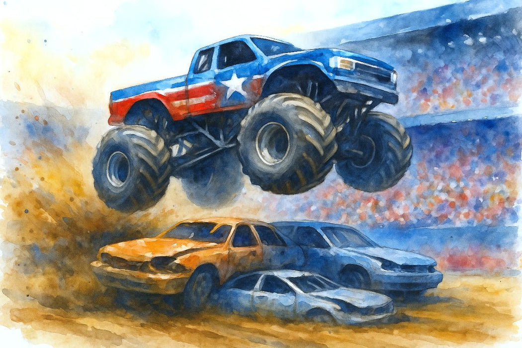 Premium Textil-Leinwand Monstertruck Spektakel