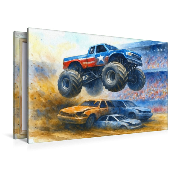 Premium Textil-Leinwand Monstertruck Spektakel