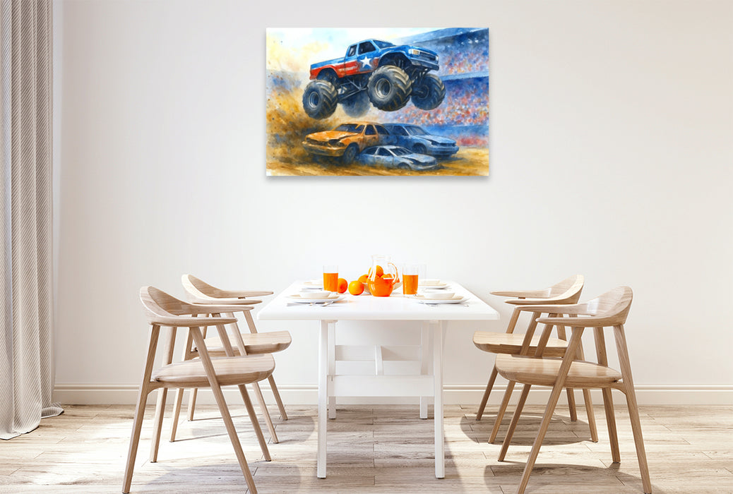 Premium Textil-Leinwand Monstertruck Spektakel