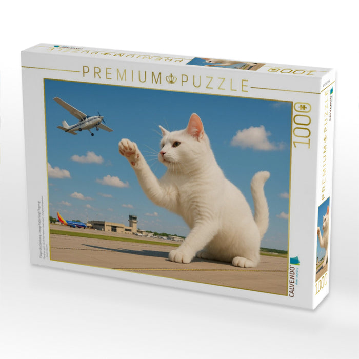 Fliegendes Spielzeug - riesige Katze fängt Flugzeug - CALVENDO Foto-Puzzle'