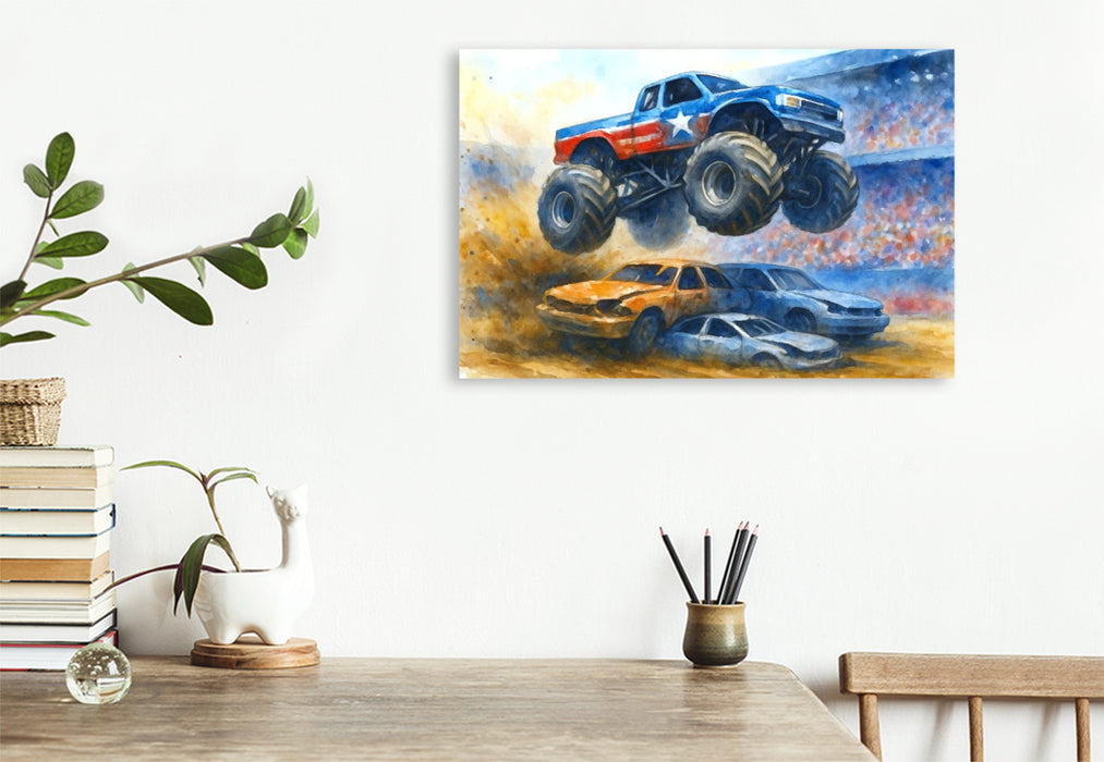 Premium Textil-Leinwand Monstertruck Spektakel