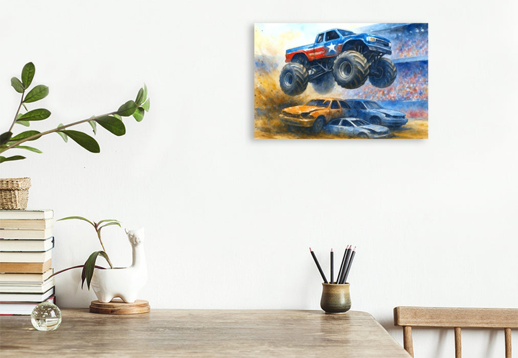 Premium Textil-Leinwand Monstertruck Spektakel