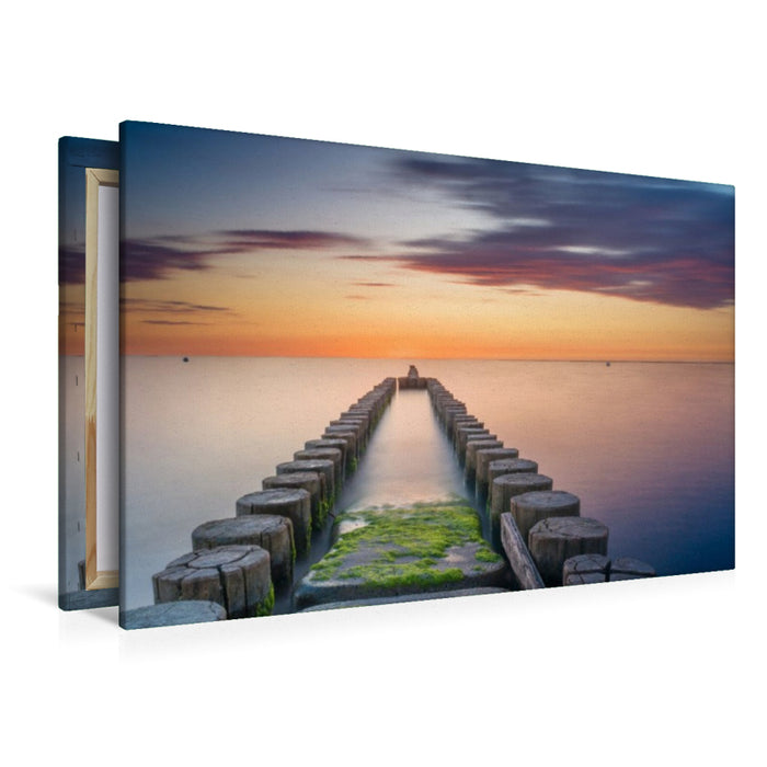 Premium Textil-Leinwand Buhnen beim Sonnenuntergang über der Ostsee