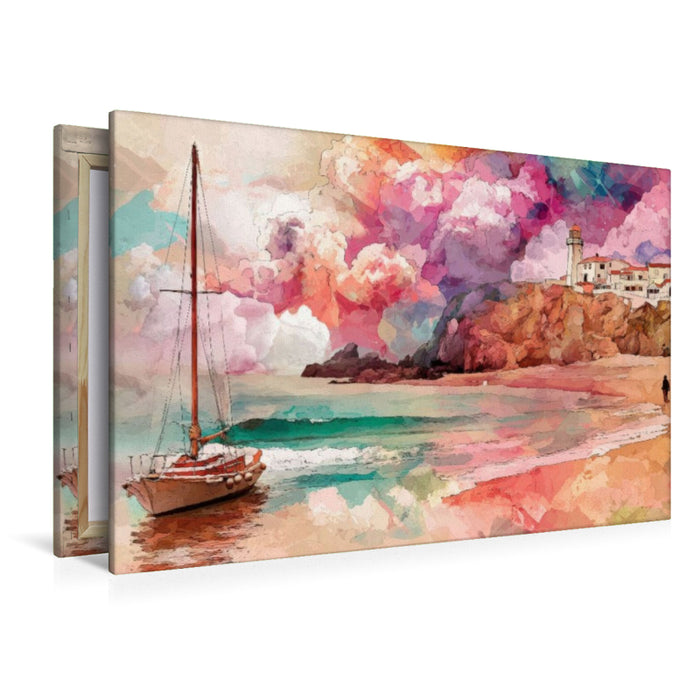 Premium Textil-Leinwand Leuchtturm & Segel in Farbe