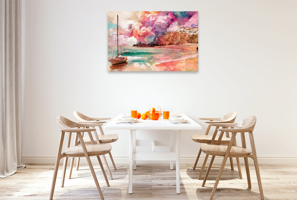 Premium Textil-Leinwand Leuchtturm & Segel in Farbe