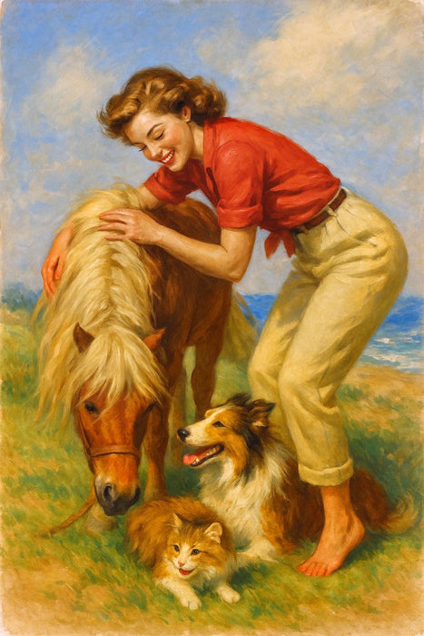 Premium Textil-Leinwand Das kleine Pony und seine Freunde