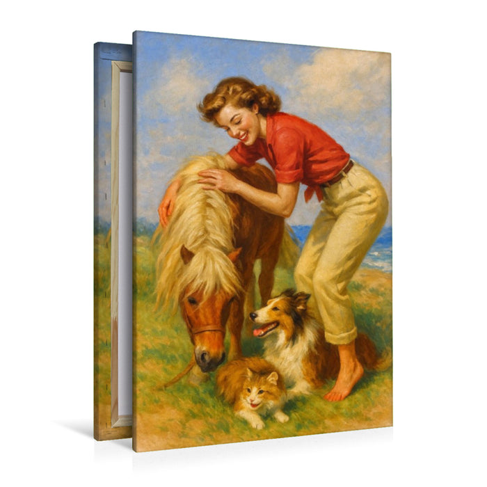 Premium Textil-Leinwand Das kleine Pony und seine Freunde