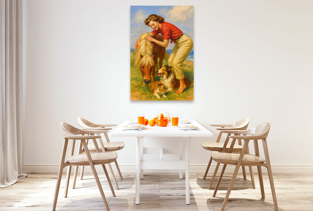 Premium Textil-Leinwand Das kleine Pony und seine Freunde