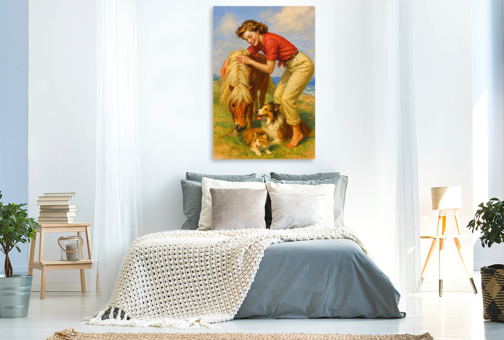 Premium Textil-Leinwand Das kleine Pony und seine Freunde