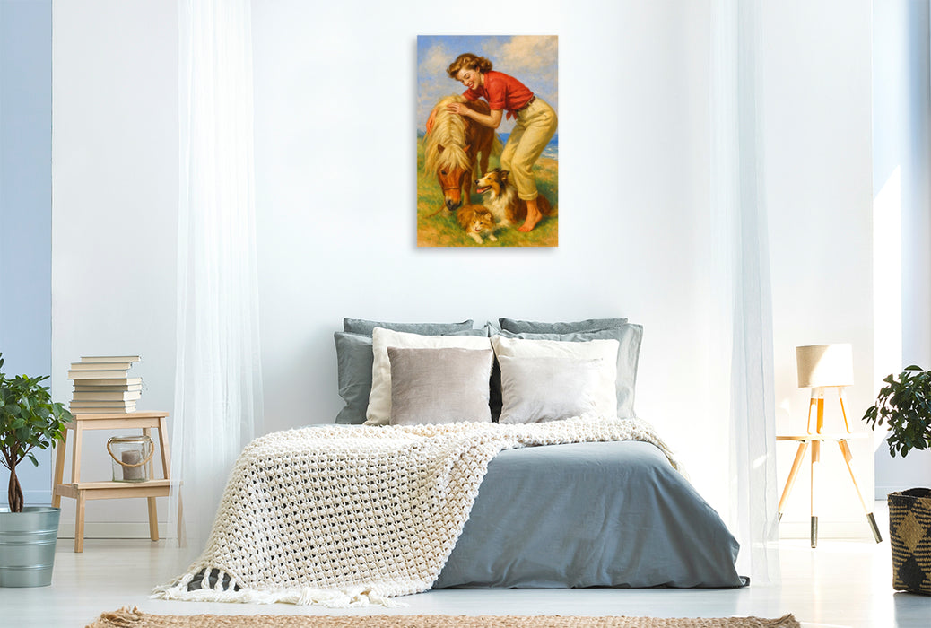 Premium Textil-Leinwand Das kleine Pony und seine Freunde