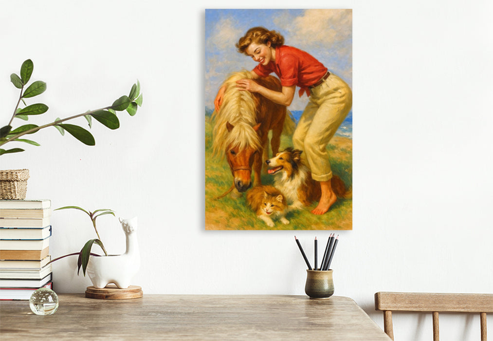 Premium Textil-Leinwand Das kleine Pony und seine Freunde