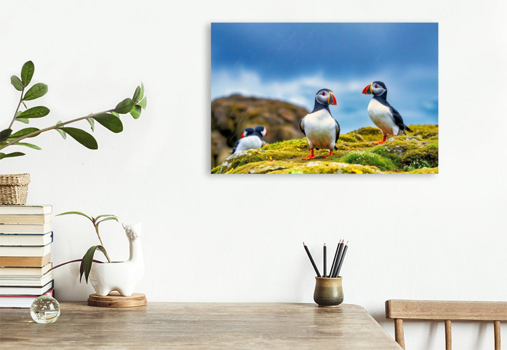 Premium Textil-Leinwand Zurück zur Natur – mit dem Vogel, der das Meer liebt.