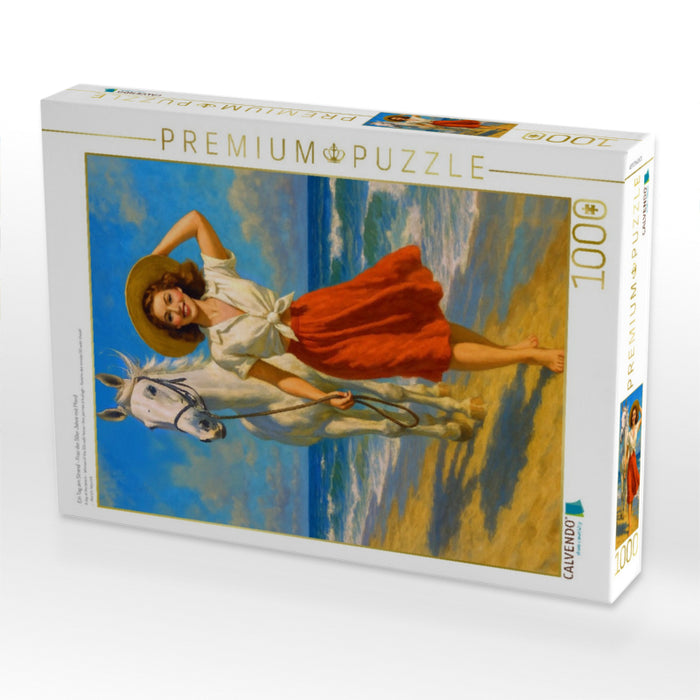 Ein Tag am Strand - Frau der 50er Jahre mit Pferd - CALVENDO Foto-Puzzle'