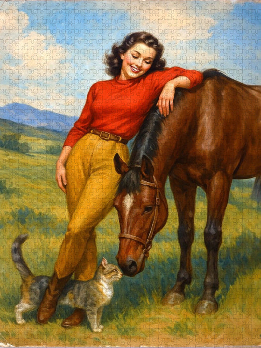 Die Tiere auf dem Hof - Frau der 50er Jahre - CALVENDO Foto-Puzzle'