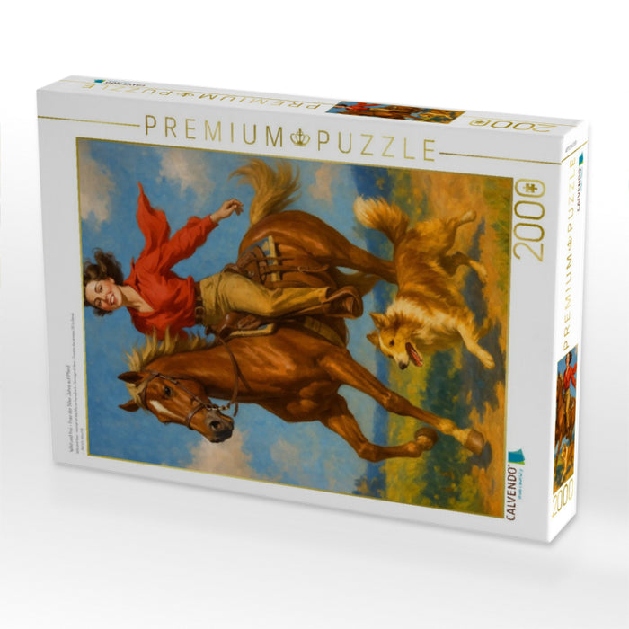 Wild und frei - Frau der 50er Jahre auf Pferd - CALVENDO Foto-Puzzle'