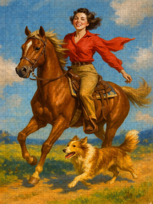 Wild und frei - Frau der 50er Jahre auf Pferd - CALVENDO Foto-Puzzle'