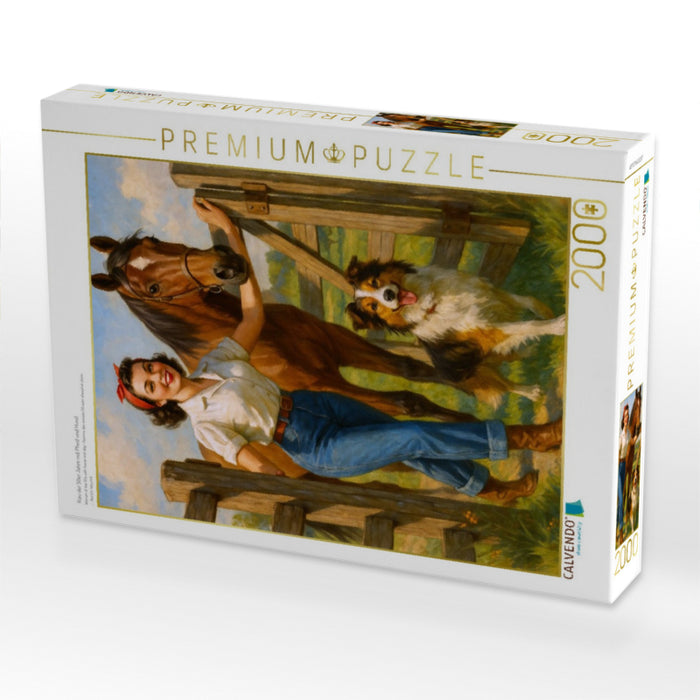 Frau der 50er Jahre mit Pferd und Hund - CALVENDO Foto-Puzzle'