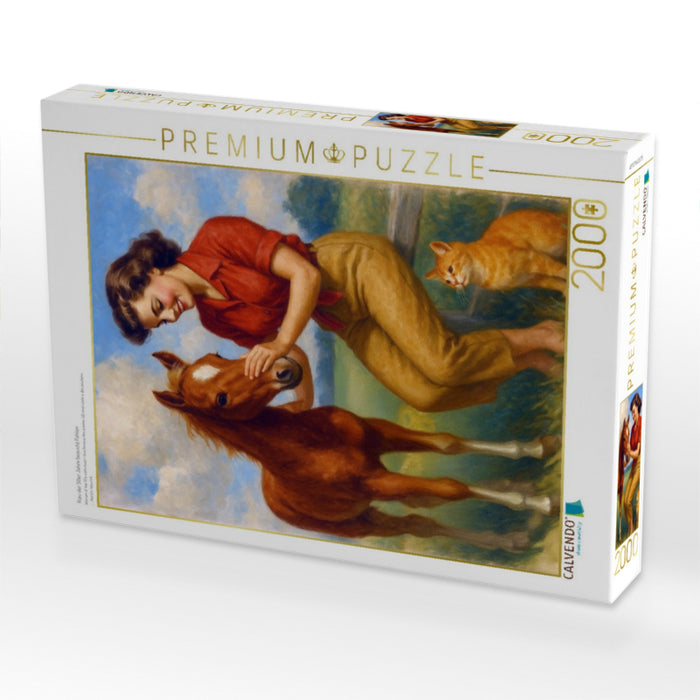 Frau der 50er Jahre besucht Fohlen - CALVENDO Foto-Puzzle'