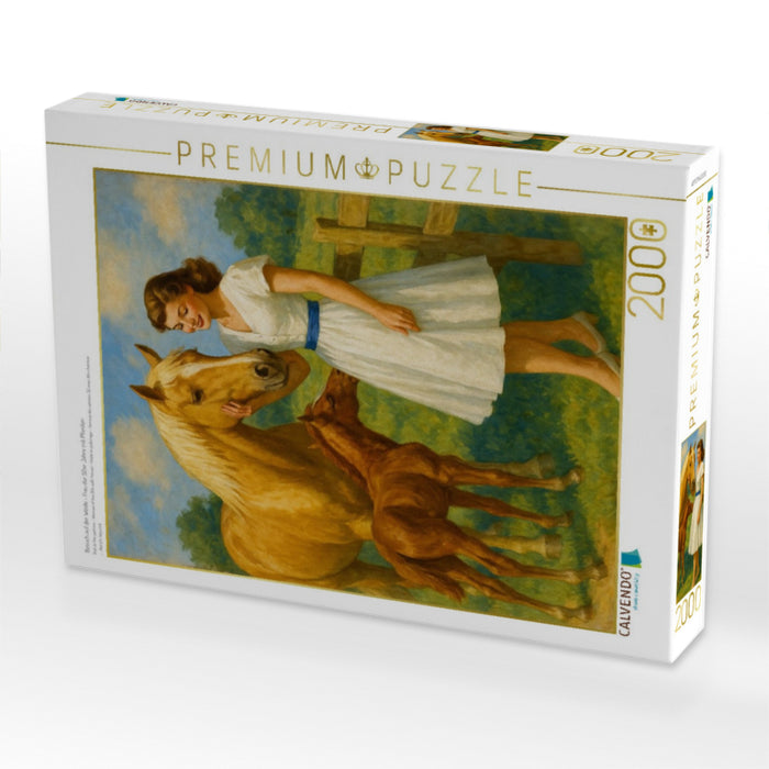 Besuch auf der Weide - Frau der 50er Jahre mit Pferden - CALVENDO Foto-Puzzle'