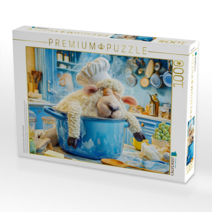 Schaf mit Kochmütze schläft im Kochtopf - CALVENDO Foto-Puzzle'