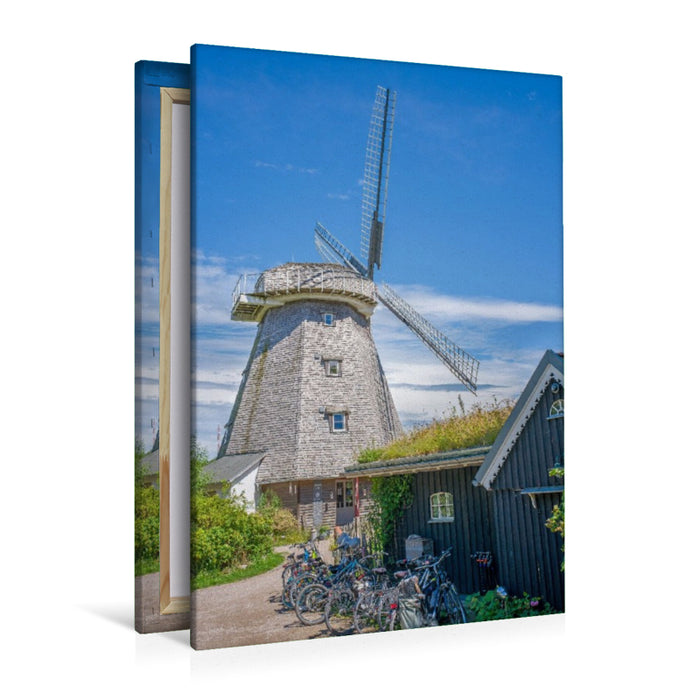 Premium Textil-Leinwand Ostsee - Windmühle Ahrenshoop