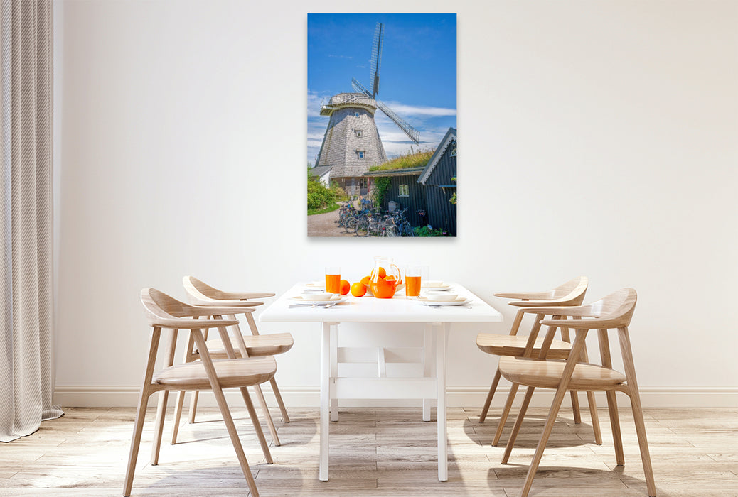 Premium Textil-Leinwand Ostsee - Windmühle Ahrenshoop