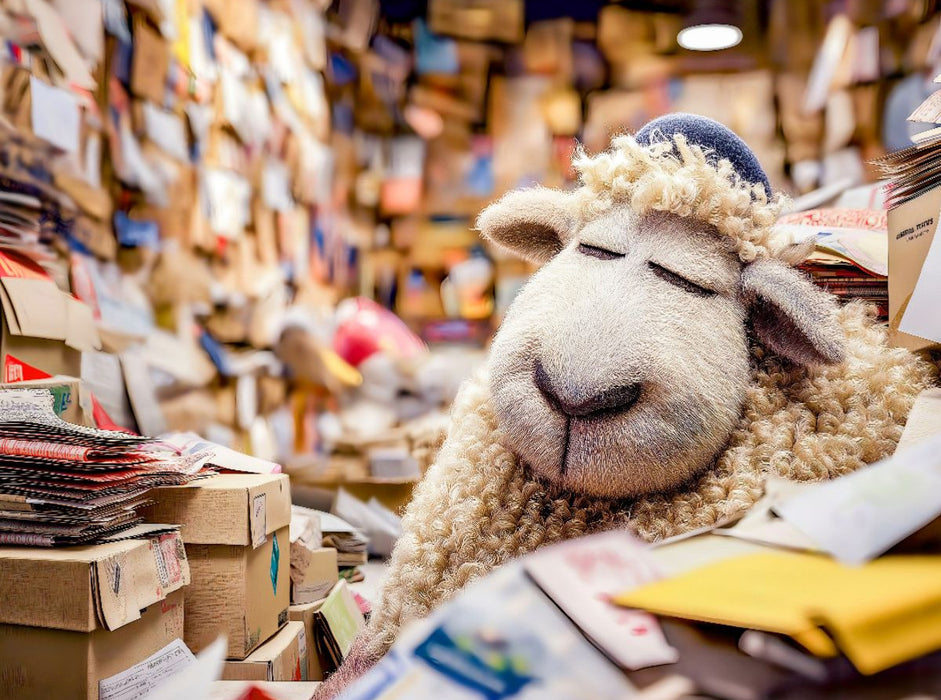 Schaf schläft friedlich im Paketzentrum Regal - CALVENDO Foto-Puzzle'