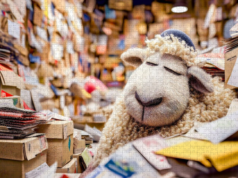 Schaf schläft friedlich im Paketzentrum Regal - CALVENDO Foto-Puzzle'