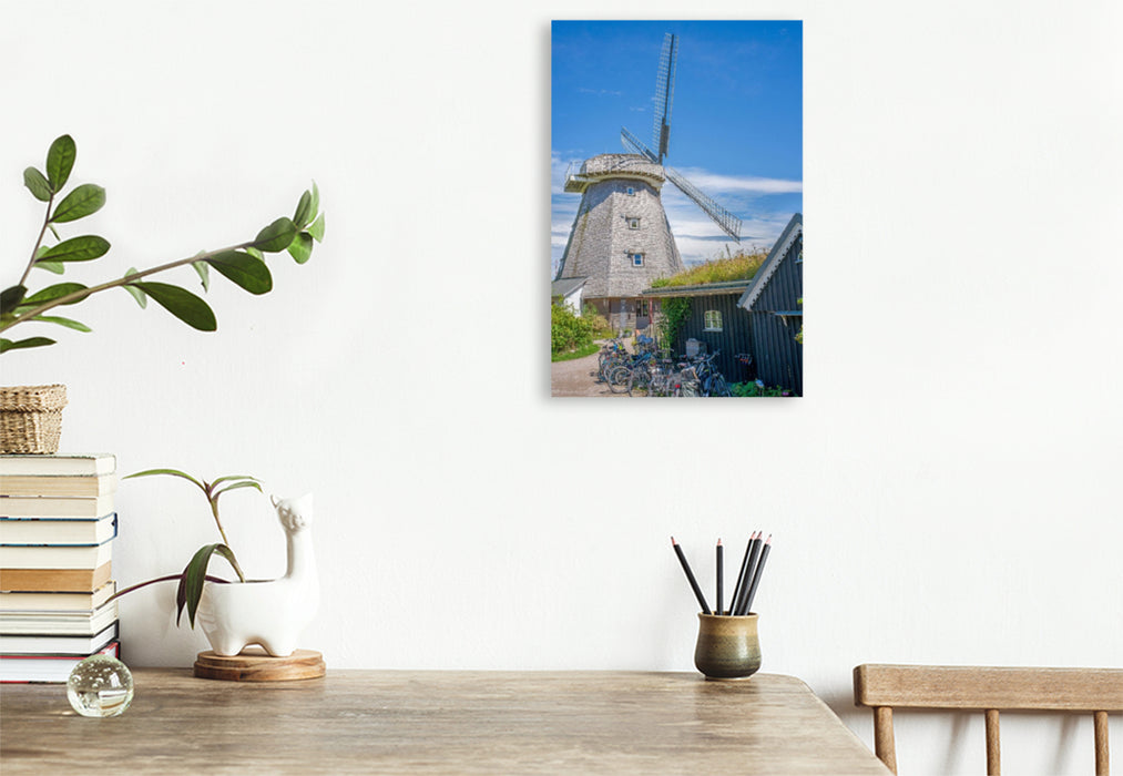 Premium Textil-Leinwand Ostsee - Windmühle Ahrenshoop