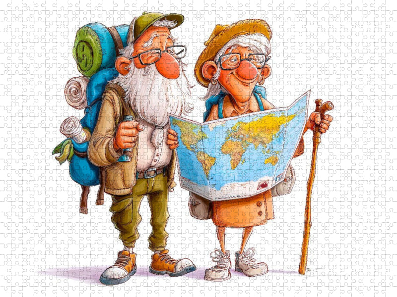Rentner mit Landkarte auf Weltreise - CALVENDO Foto-Puzzle'